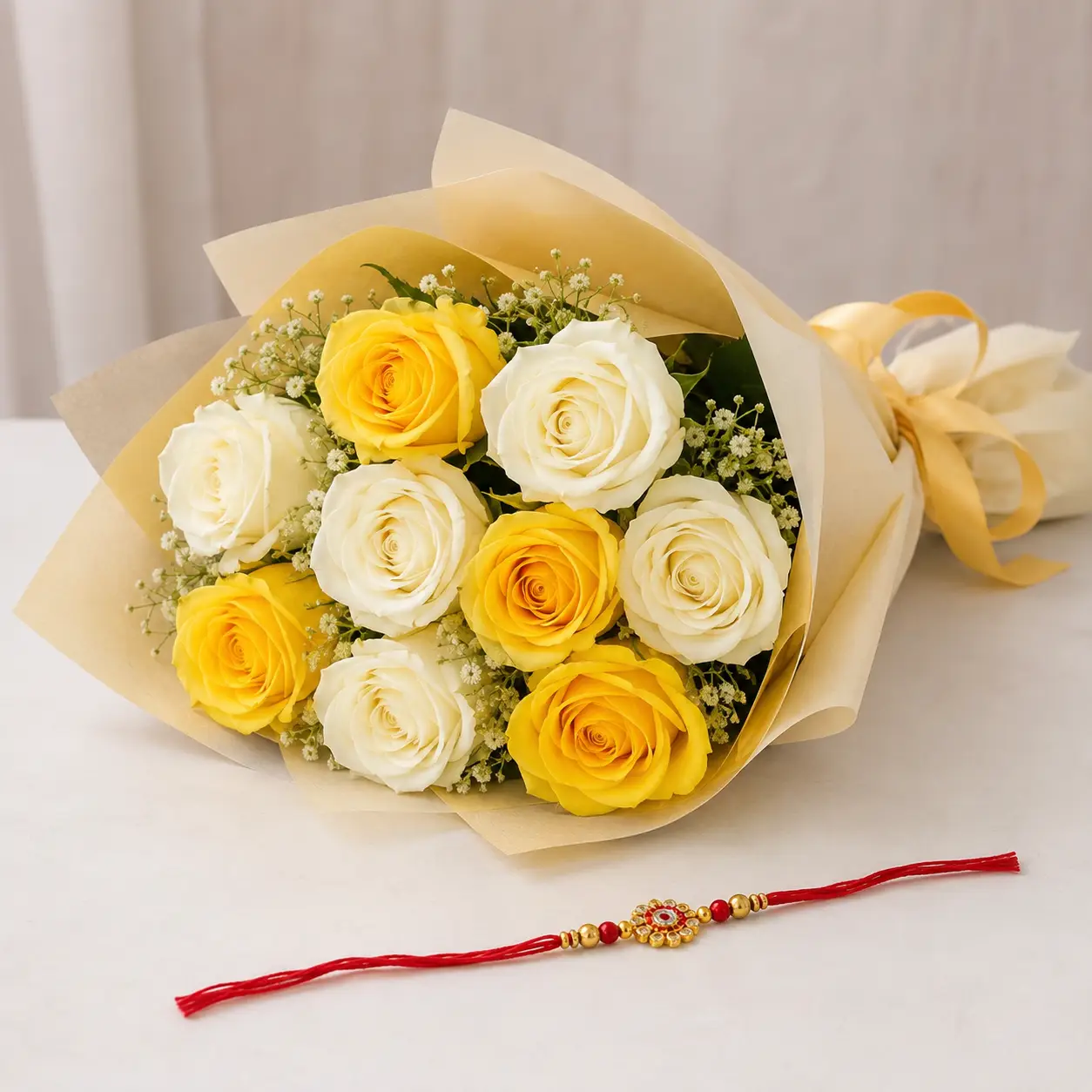 Rakhi & Mixed Flower Bouquet Combo