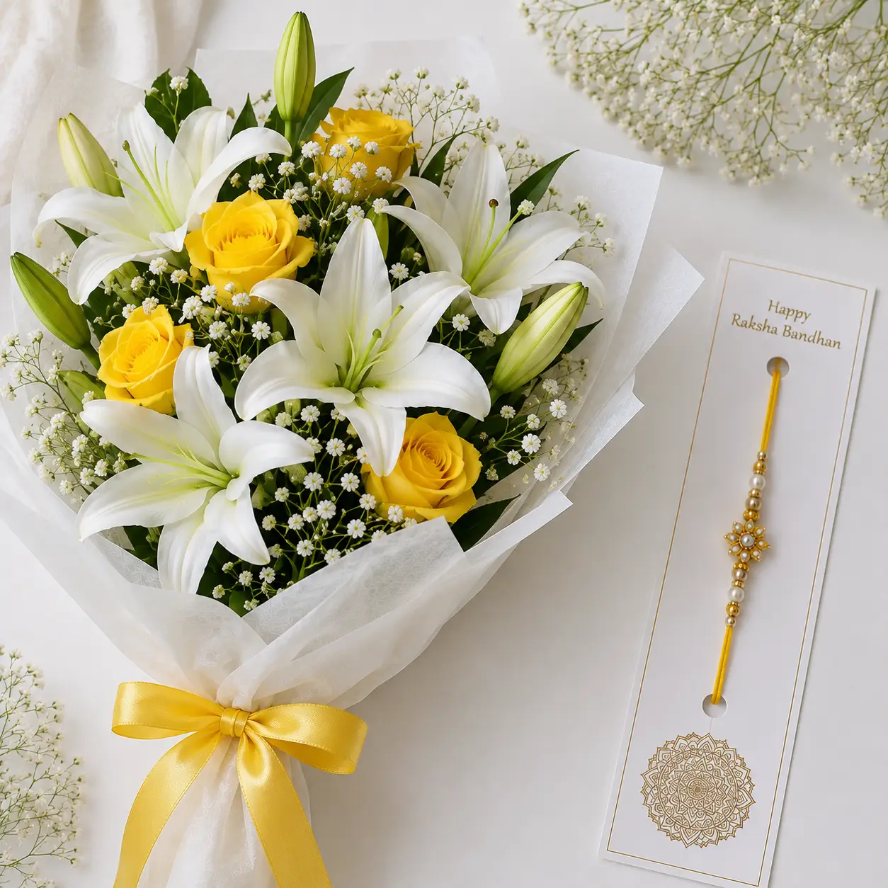 Sibling Love Flower & Rakhi Combo