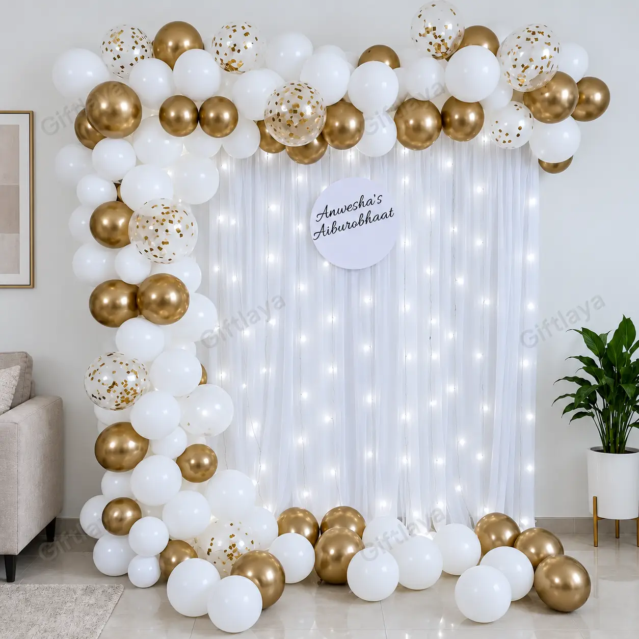 Gold White Annaprashan Backdrop