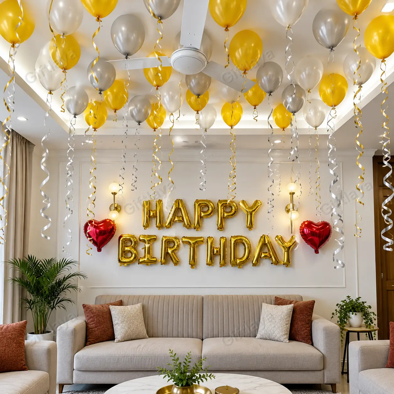 Simple Golden Birthday Balloon Decoration