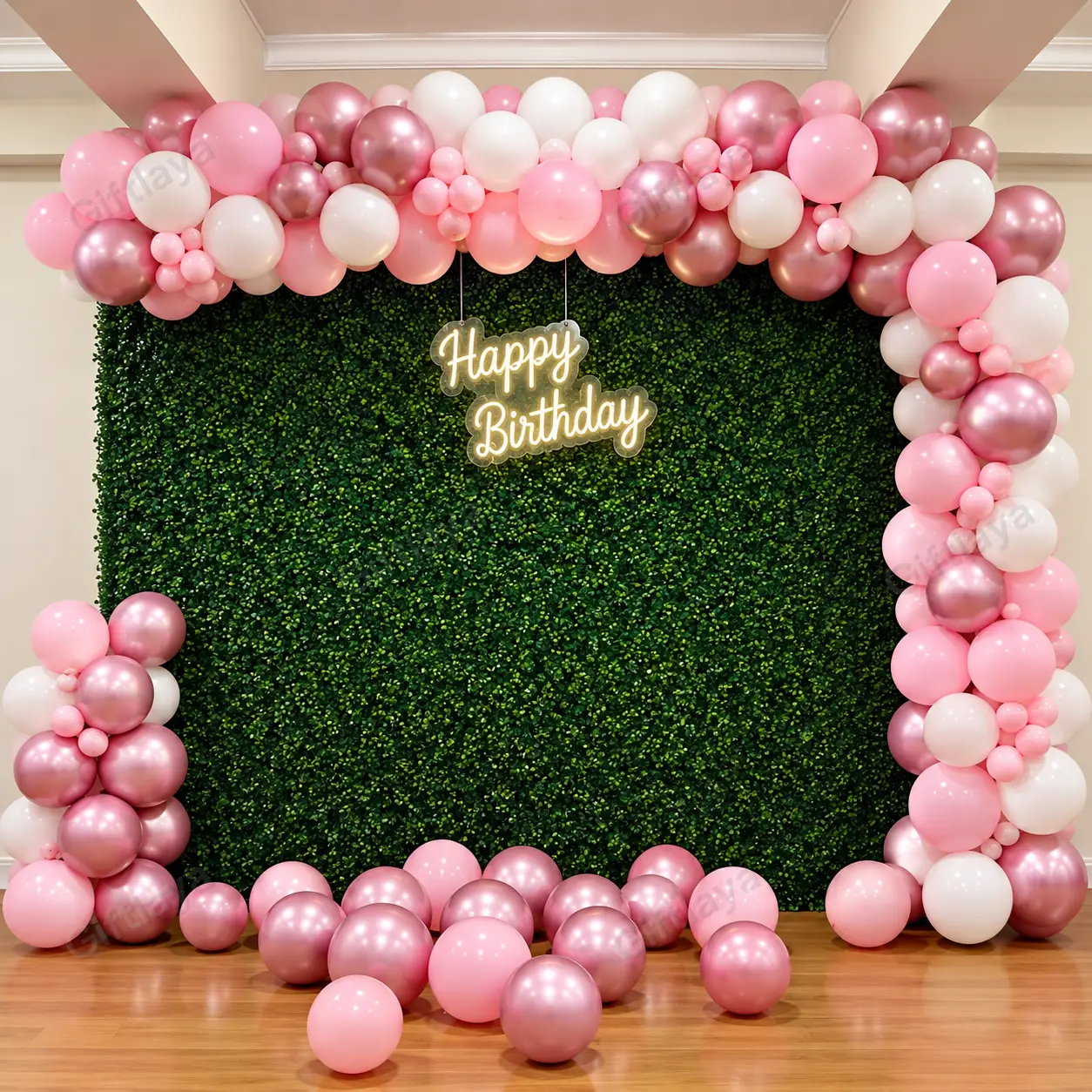 Green Kids Birthday Backdrop Setup