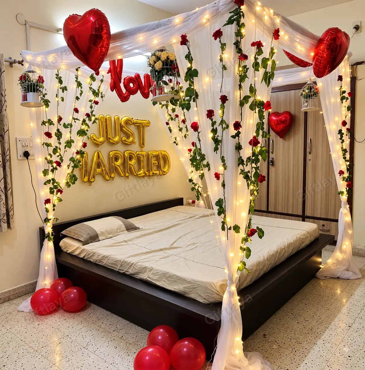 Just Married First Night Wedding Decoration