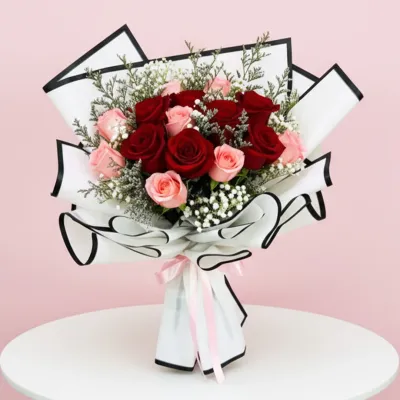 Red and Pink Roses Hand-Tied Bouquet