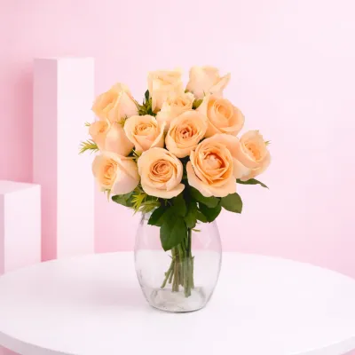 Peach Roses in a Vase