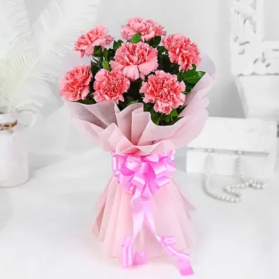 Cute pink carnation bouquet delivery in Hyderabad
