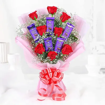 Birthday Flowers in Kolkata with chocolate and red roses