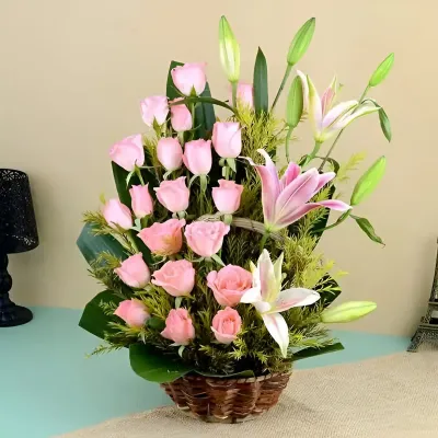 Pretty Pink Bunches in a Basket