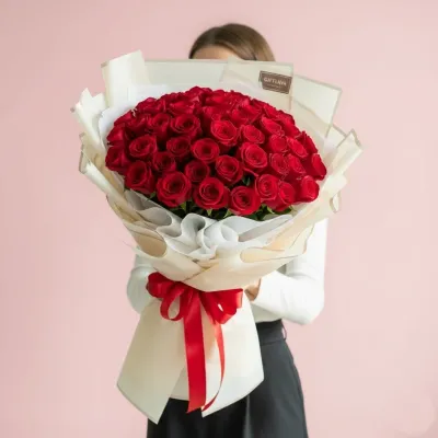 50 Pc Red Roses Bouquet