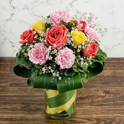 Carnations n Roses in a Vase