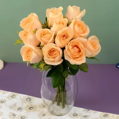 Peach Roses in a Vase