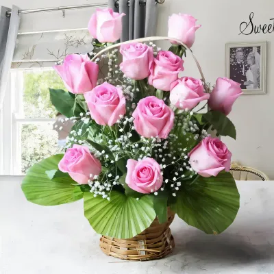 Pink Rose Birthday Basket