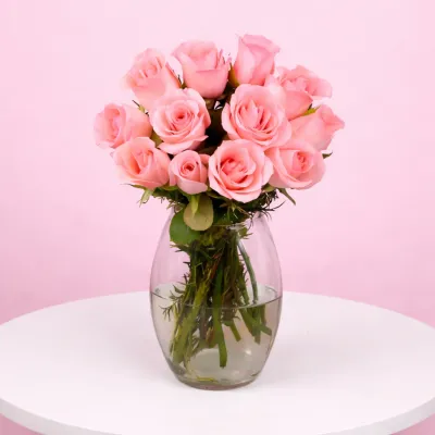 Adorable Pink Roses in a Vase