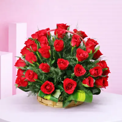 Romantic Red Rose Basket