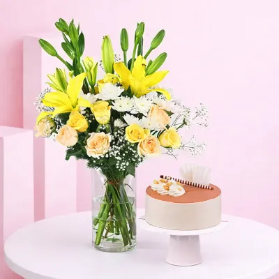 Premium Lily Bouquet with Cake