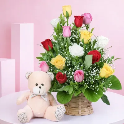Radiant Roses with Teddy