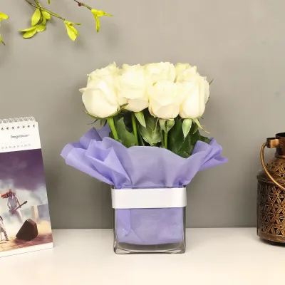 White Rose Bunch in Vase