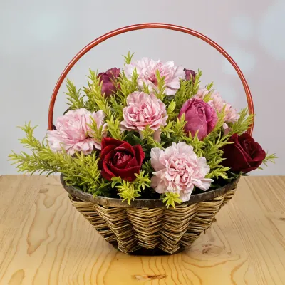 Carnations n Roses Flower Basket