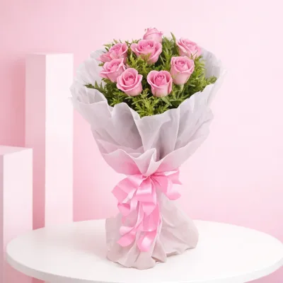 Bunch of 8 Pink Roses