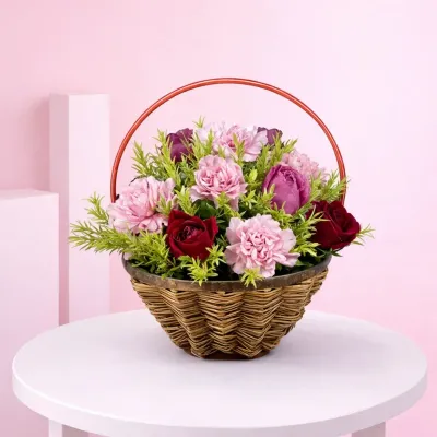 Carnations n Roses Flower Basket