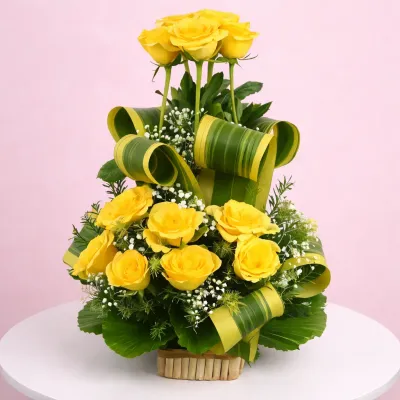 Fresh Yellow Rose with a Basket