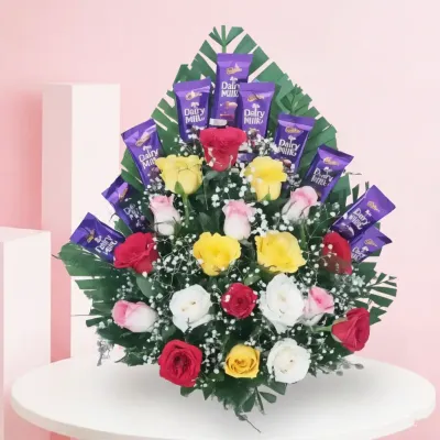 Mixed Roses with Chocolate Bouquet