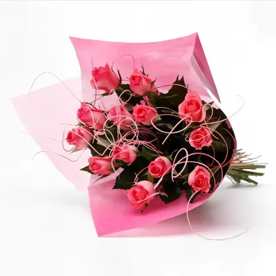 12 Pink Roses Bouquet