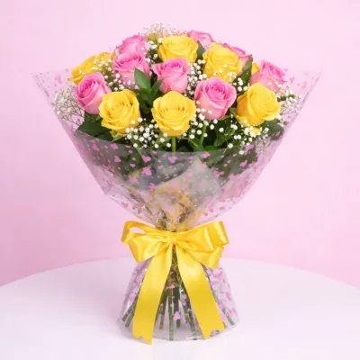 Pretty Pink and Yellow Rose Bouquet