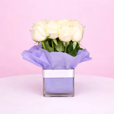 White Rose Bunch in Vase