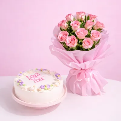 Roses with Cake Combo for Mom