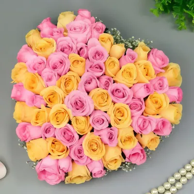 Heart of Pink n Yellow Roses
