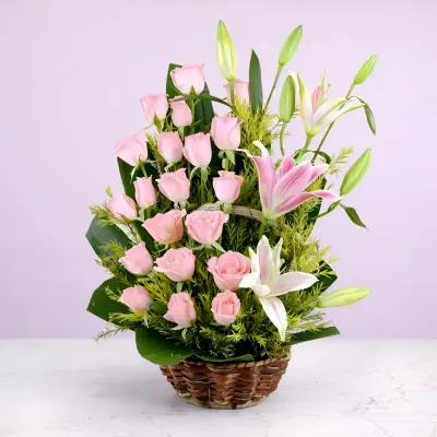 Pretty Pink Bunches in a Basket