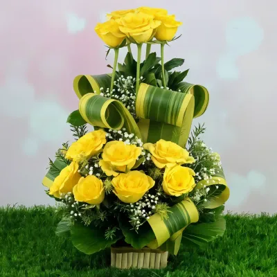 Fresh Yellow Rose with a Basket