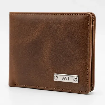 Custom Name Plate Men Leather Wallet