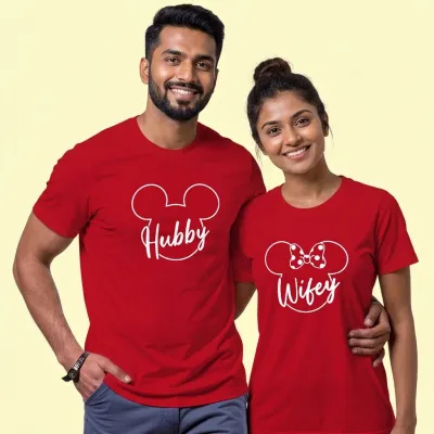 Theme Based Hubby Wifey Couple Tees in Red 