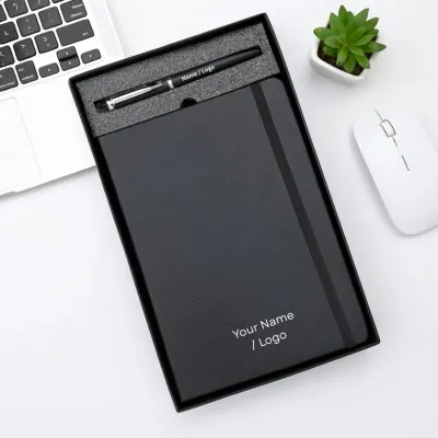 Custom Logo Black Leather Notebook & Pen