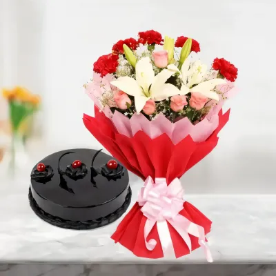 Mixed Flowers with Truffle Cake