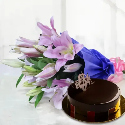 Lilies with Chocolate Cake
