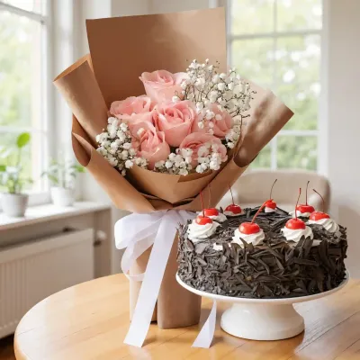 Pink Floral Bouquet & Sweet Forest Combo