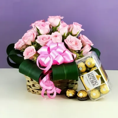 Roses Basket with Chocolate