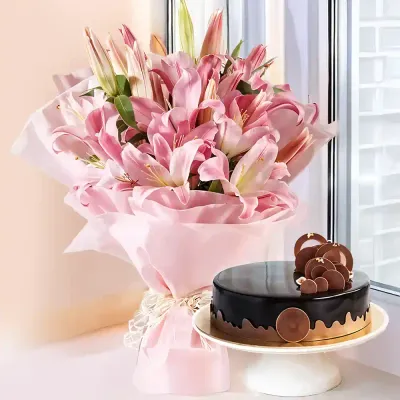 Lilies with Chocolate Cake
