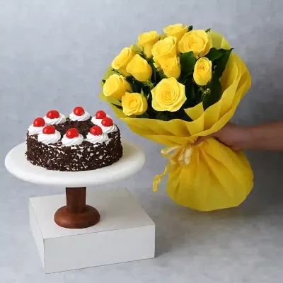 Yellow Roses with Cake
