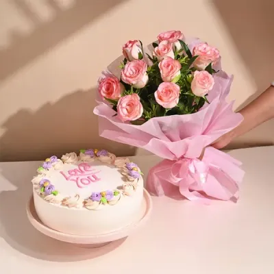Roses with Cake Combo for Mom