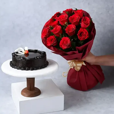 Roses with Truffle Cake Combo