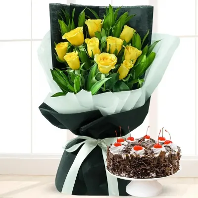 Yellow Roses with Cake