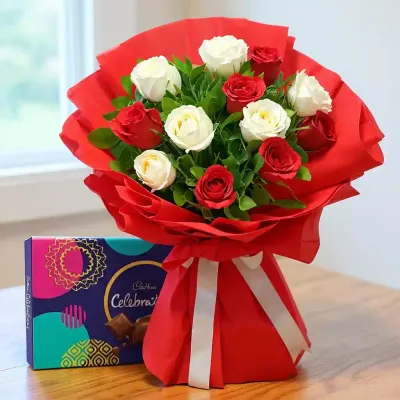 Elegant Roses with Chocolate Gift Pack