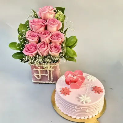 Roses with Cake Combo for Mom