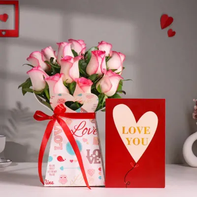 Artistic Pink Rose Bouquet Combo