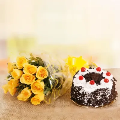 Yellow Roses with Cake