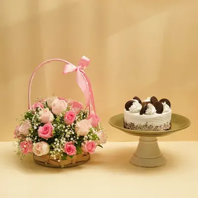 Oreo Treat with Pink Bloom Basket