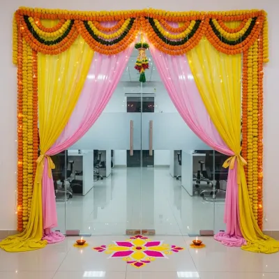 Office Gate Decoration with Garland and Curtains